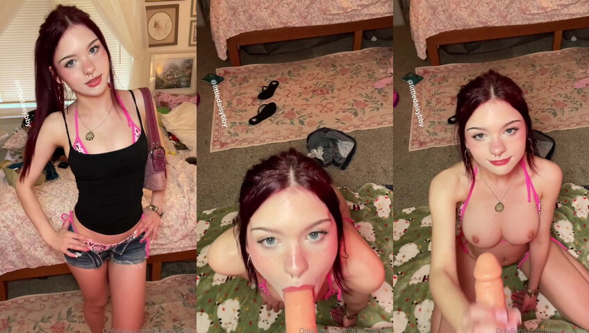 LittleDaisyBbyy - Gives A Dildo Blowjob In Her Beachwear